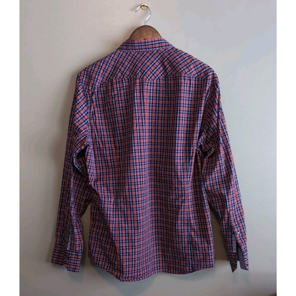 Banana Republic Size Large Plaid Western Shirt Men's Red Blue Snap Slim Fit LS - Picture 6 of 6